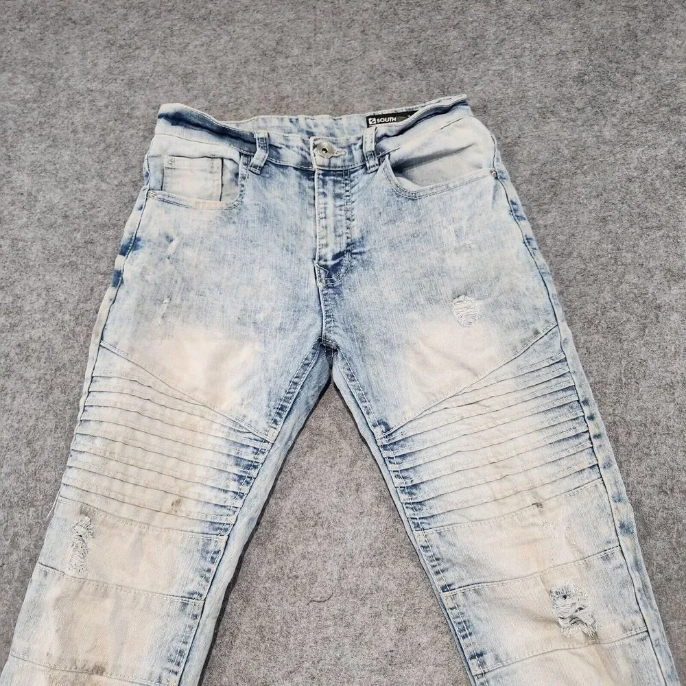 Southpole Womens Size 14 28x27 Stretch Distressed‎ Denim Light Wash Blue Jeans